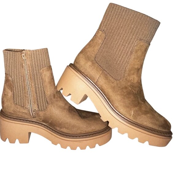 Universal Thread Womens Tan Suede Chunky Chelsea Boots Size 8.5 - Picture 1 of 12
